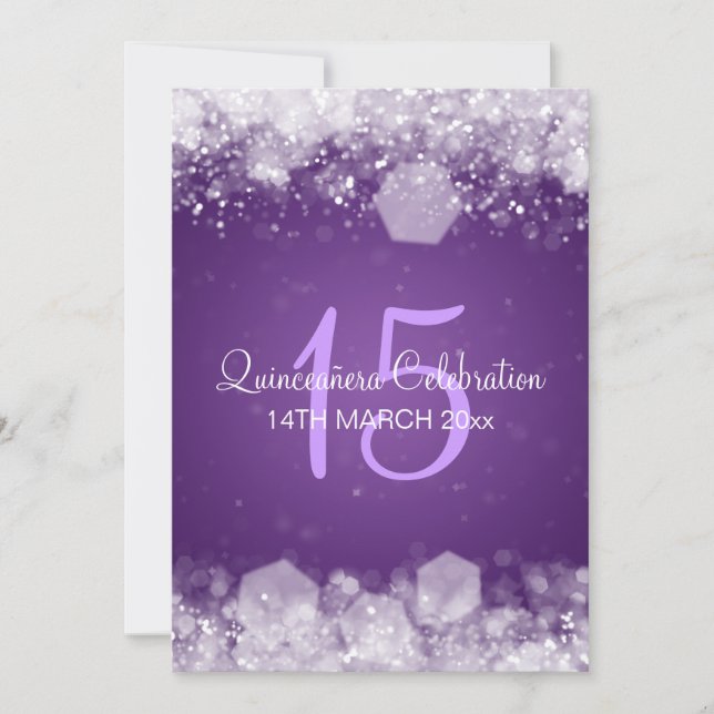 Invitation Nuit de fête de Quinceañera parsemée de violet (Devant)