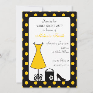 Invitation Nuit de la fille Polka Jaune Noire