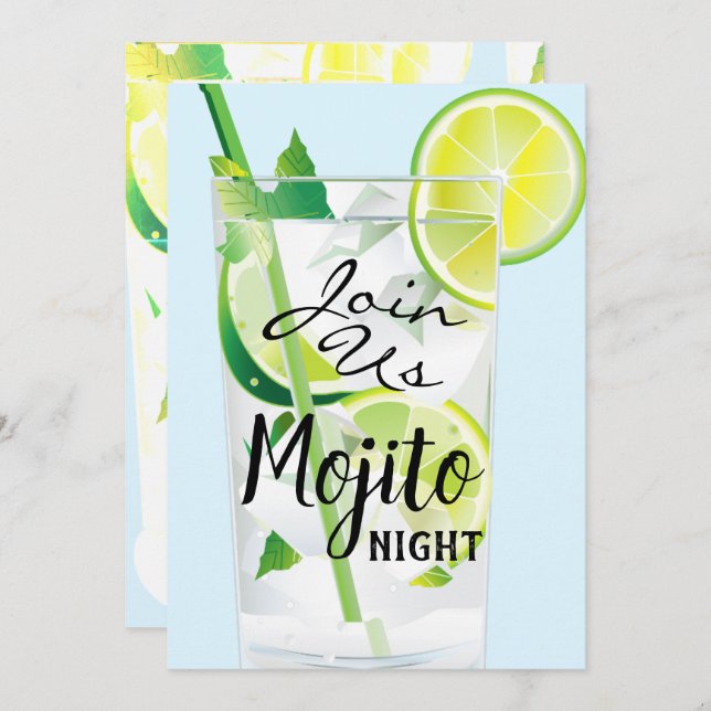 Invitation Nuit de Mojito Menthe Lime Lumière Bleue (Devant / Derrière)