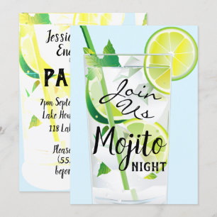 Invitation Nuit de Mojito Menthe Lime Lumière Bleue