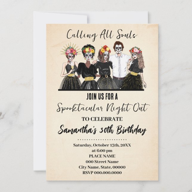 Invitation Nuit des Filles d'Halloween Jour de l'Anniversaire (Devant)