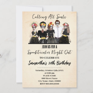 Invitation Nuit des Filles d'Halloween Jour de l'Anniversaire