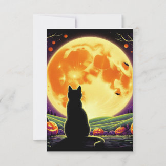 Invitation Nuit d'Halloween avec chat noir et Jack-O'-Lantern
