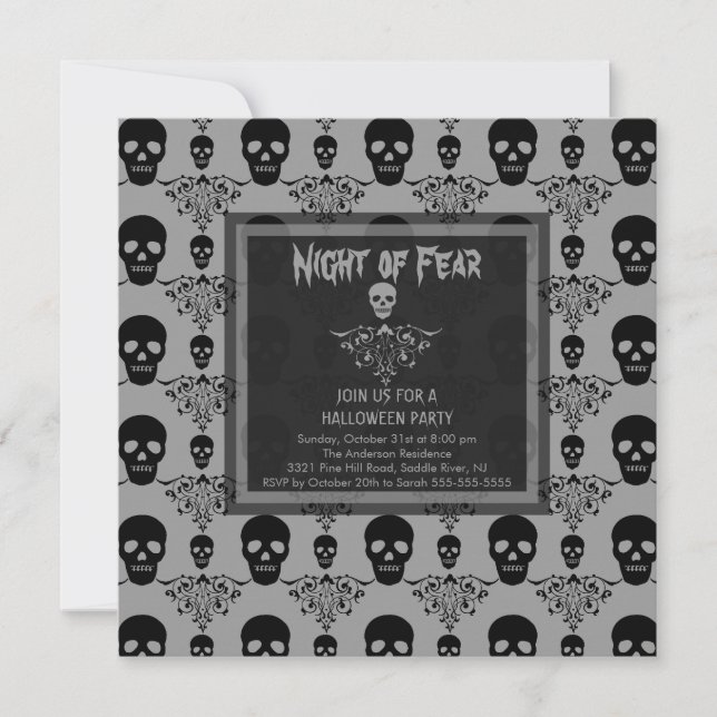Invitation Nuit d'invitation de partie de Halloween de CRÂNE (Devant)