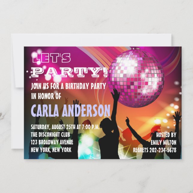 Invitation Nuit Disco Glam Anniversaire/Bachelorette (Devant)