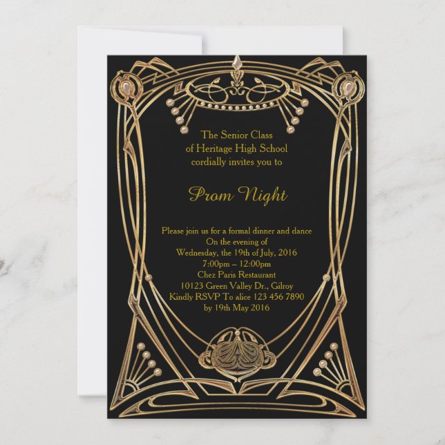 Invitation Nuit du bal de fin d'année, or noir (Devant)