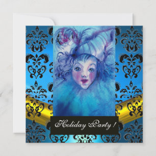 Invitation NUIT EN BLEU, OR NOIR DAMASK MONOGRAM, Sapphire