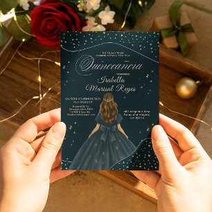 Invitation Nuit étoile Elégante Blue Gown Quinceañera