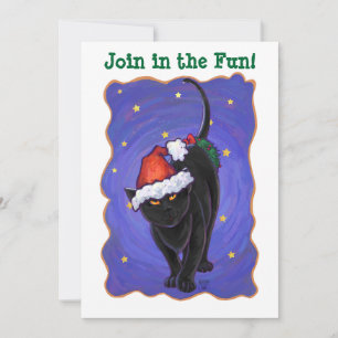 Invitation Nuit étoile Noir Chat Noël