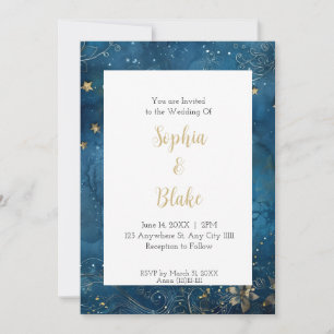Invitation Nuit étoilée bleue et dorée Mariage céleste