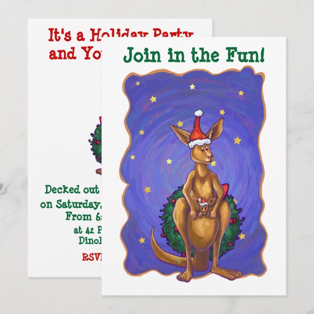 Invitation Nuit étoilée de Noël Kangaroo (Devant / Derrière)
