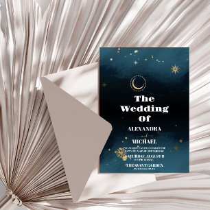 Invitation Nuit étoilée mariage bleu marine argent paillettes