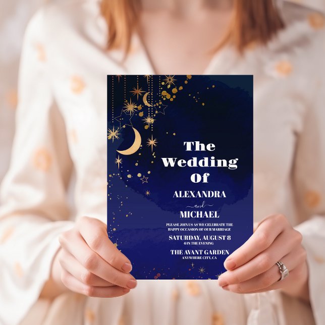 Invitation Nuit étoilée mariage bleu marine paillettes argent (Créateur téléchargé)