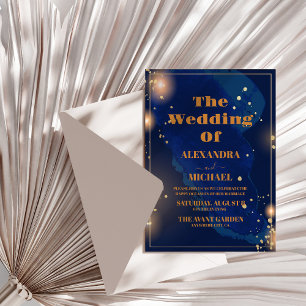 Invitation Nuit Étoilée Mariage Bleu Nuit Argent Paillettes