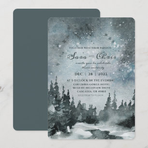 Invitation Nuit étoilée Mariage d'aquarelle de forêt