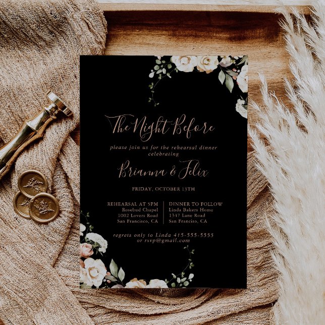 Invitation Nuit Florale Royale Noire Avant Le Dîner De Répéti (Créateur téléchargé)