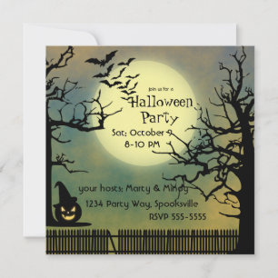 Invitation Nuit Foggy avec Jack o'lantern et Pleine lune