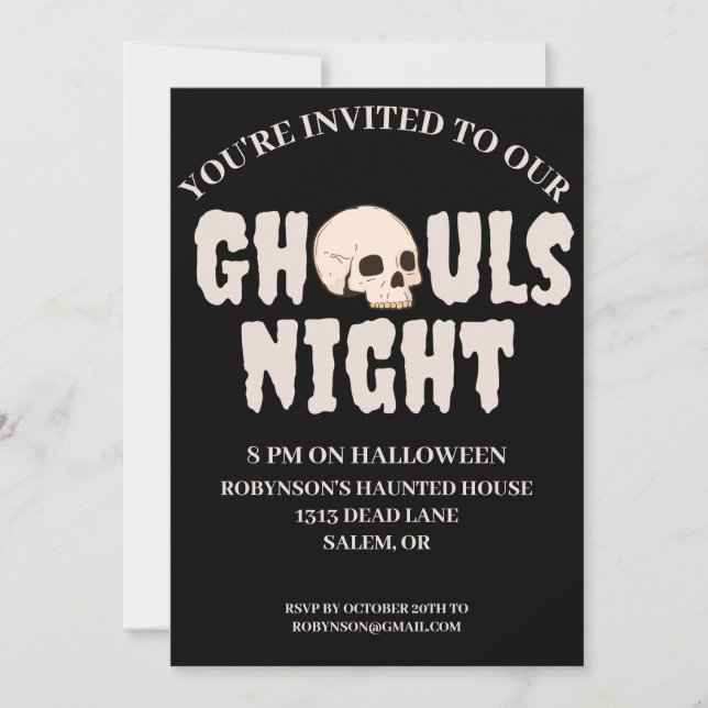 Invitation Nuit Gouls Noir & Blanc Halloween Costume Party (Devant)