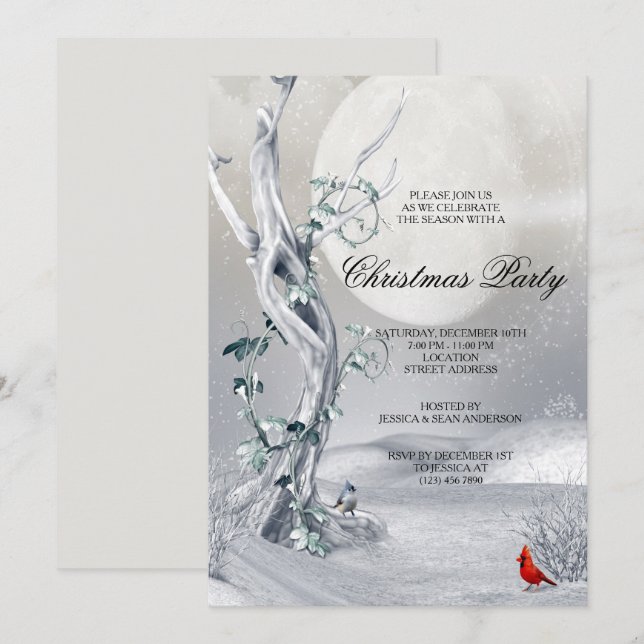 Invitation Nuit Hiver Décor & Cardinals Fête de Noël (Devant / Derrière)