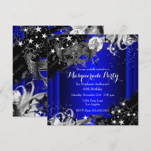 Invitation Nuit Magique de Bal Masqué Blue Sparkle