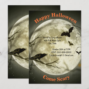 Invitation Nuit Pleine Lune, Corneille Noire, Chauves-souris,