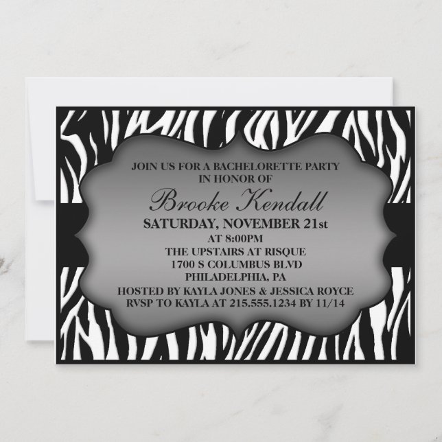 Invitation Nuit sauvage de glace Zebra Bachelorette Party (Devant)