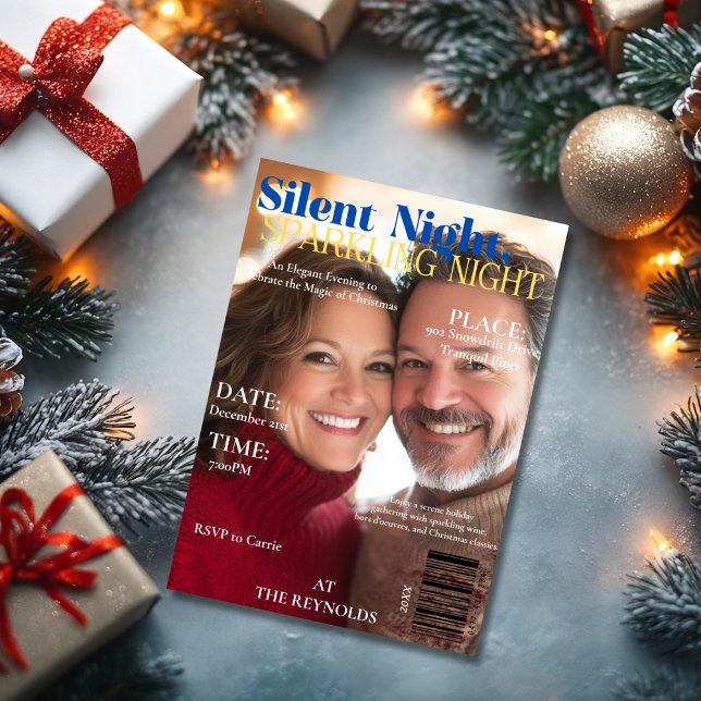 Invitation Nuit silencieuse, nuit étincelante couverture du m (Silent Night, Sparkling Night Magazine cover Photo Invitation)