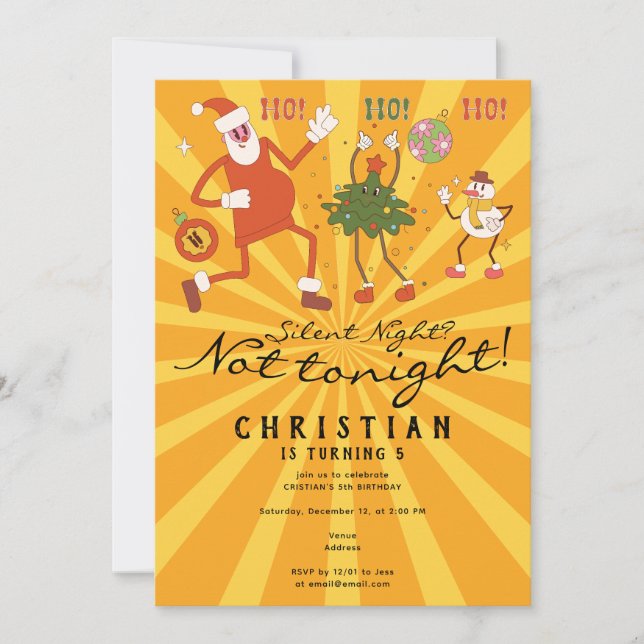 Invitation Nuit silencieuse ? Pas ce soir Noël fête d'anniver (Devant)