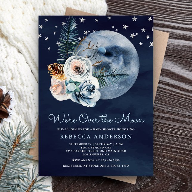 Invitation Nuit Sky Boho Aquarelle Floral Moon Baby shower (Créateur téléchargé)