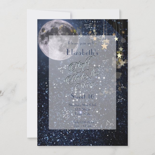 Invitation Nuit sous les étoiles Sweet 16 Pleine lune Gold (Devant)