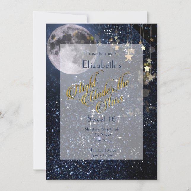 Invitation Nuit sous les étoiles Sweet 16 Pleine lune Gold (Devant)