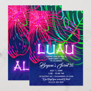 Invitation Nuit tropicale Luau électrique Neon Aloha Party