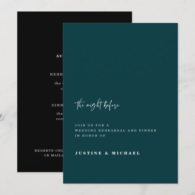 Invitation Nuit verte foncée minimale avant la répétition du  (Devant / Derrière)