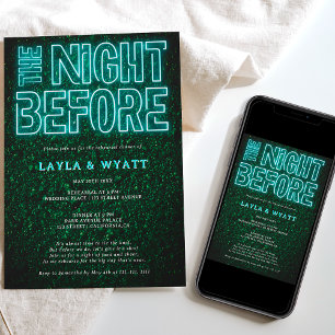Invitation Nuit verte turquoise Neon avant le dîner de répéti