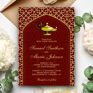 Invitation Nuits Arabes Lampe Magique Mariage Rouge