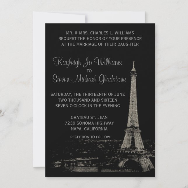 Invitation Nuits dans le mariage de Paris (Devant)