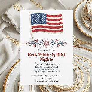 Invitation Nuits de BBQ rouge blanc du 4 juillet Fleur d'Amer