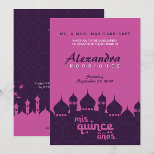 Invitation Nuits violettes et roses chaudes Quinceañera