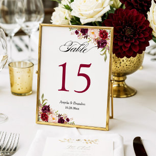 Invitation (numérique) Bourgogne Floral Mariage Numéro de tab