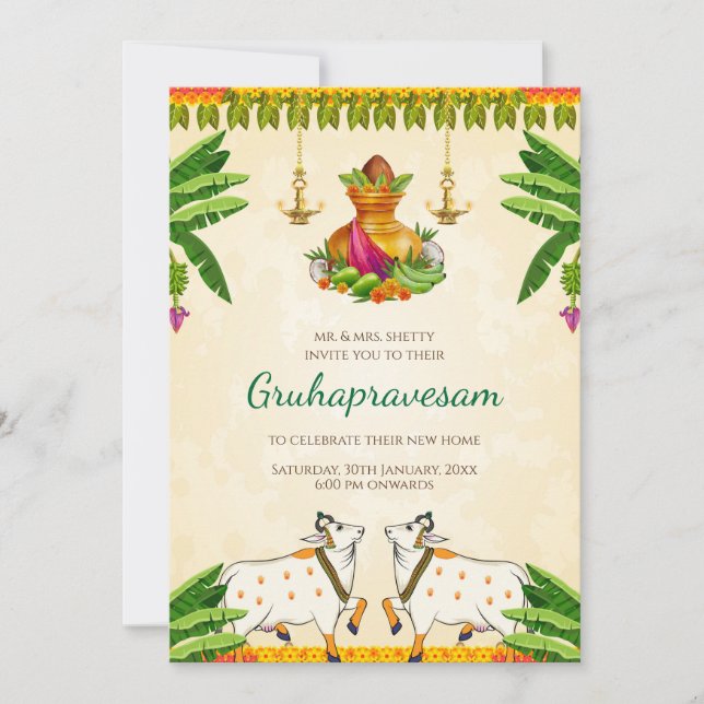 Invitation numérique indien Gruhapravesham réchauf (Devant)