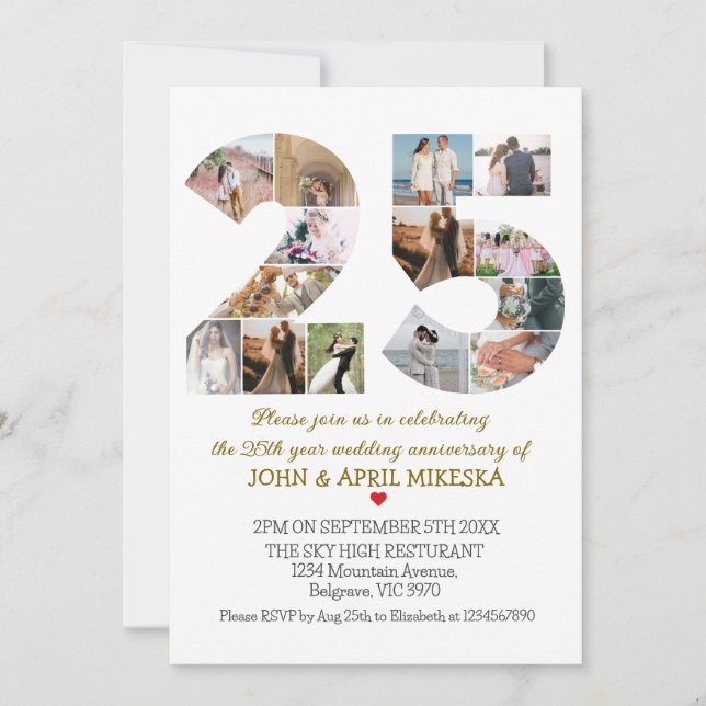 Invitation Numéro 25 Anniversaire du Mariage photo personnali (Devant)