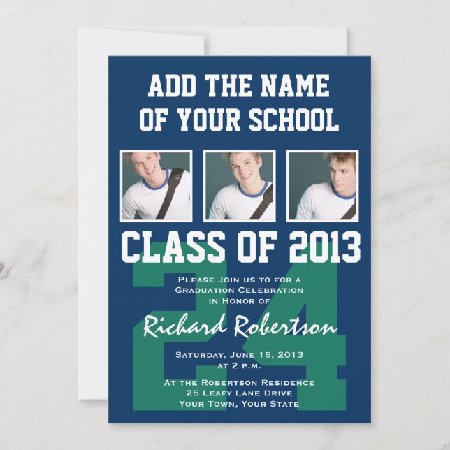 Invitation Numéro de base-ball Dark Blue et Kelly Green Unifo (Devant)