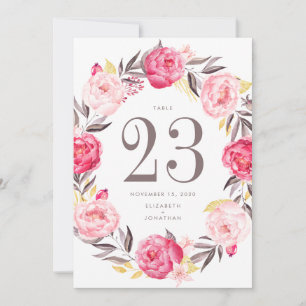 Invitation Numéro de la table de couronnes de fleurs d'aquare