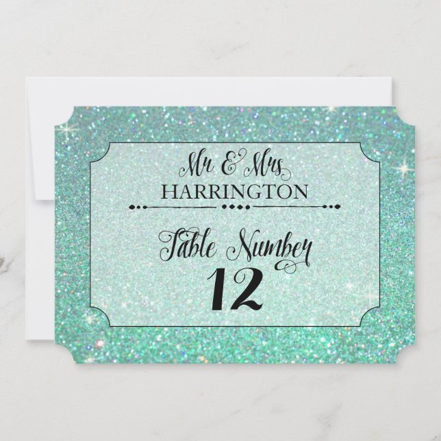 Invitation Numéro de tableau Aqua Parties scintillant M. & Mm (Devant)