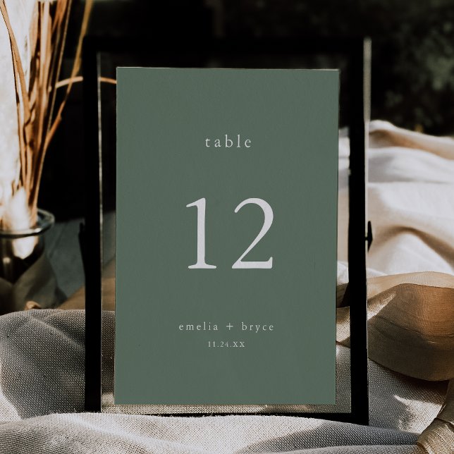 Invitation Numéro de tableau du Mariage écologique de la forê (EMELIA Forest Sage Green Wedding Table Numbers)