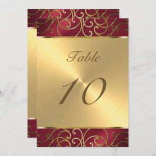 Invitation Numéro de tableau Elegant Rouge et Gold Filigree