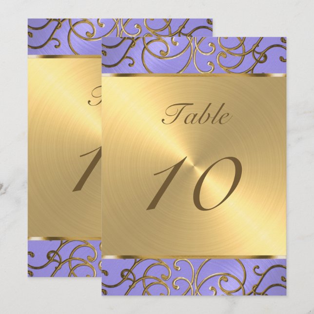 Invitation Numéro de tableau Élégante Lavande Purple Gold Fil (Devant / Derrière)