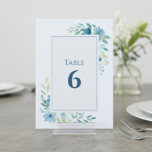 Invitation Numéro de tableau Floral Bleu