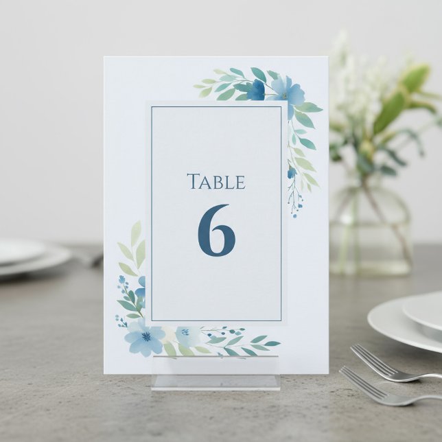 Invitation Numéro de tableau Floral Bleu (Blue Floral Table Number.)