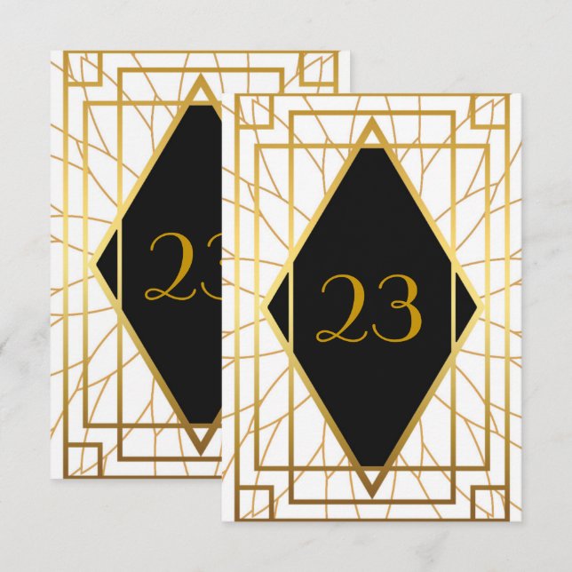 Invitation Numéro de tableau, Grand Gatsby, élégant, or blanc (Devant / Derrière)
